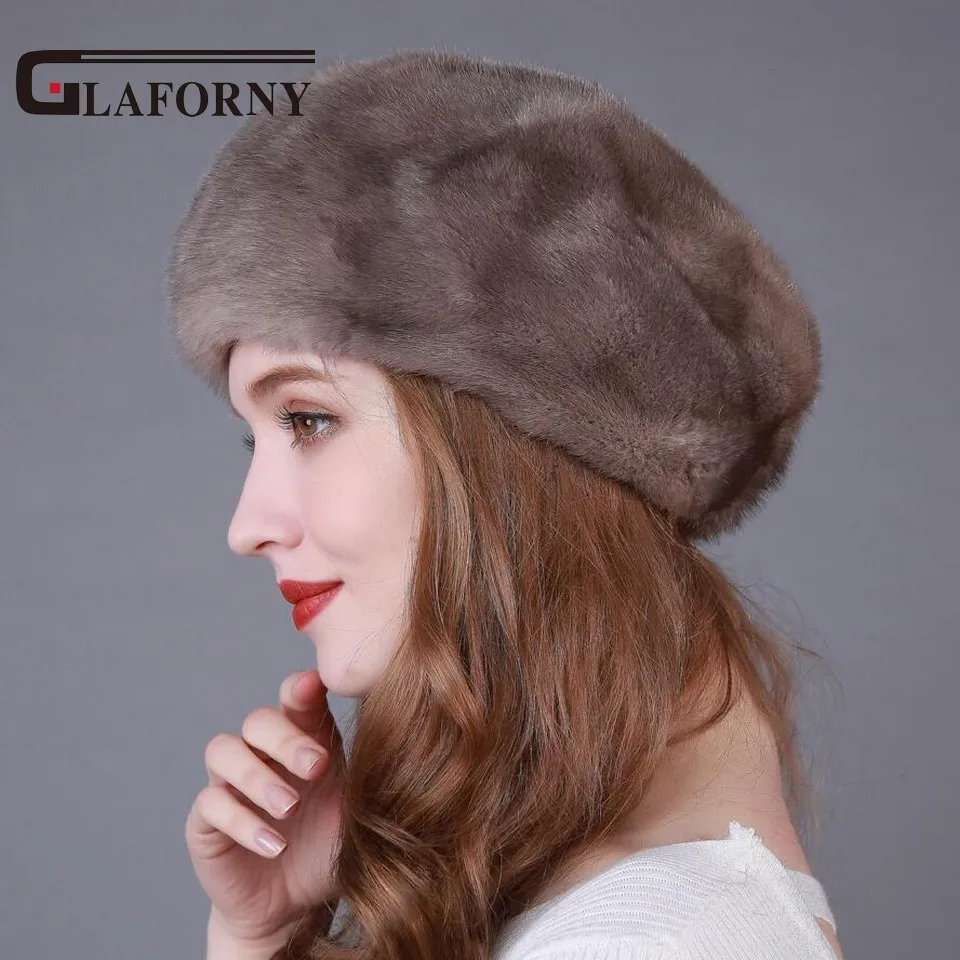 Glaforny 2018 Новое поступление шапки из натурального меха норки береты цельного