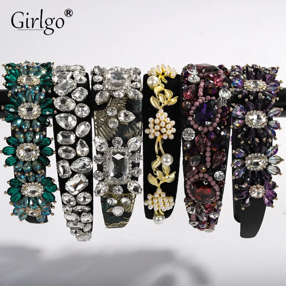 

Girlgo Fashion Crystal Glass Flower Luxury Hairbands for Women Bohemian Trendy Elegant Jewelry Wedding party Women Gifts Bijoux