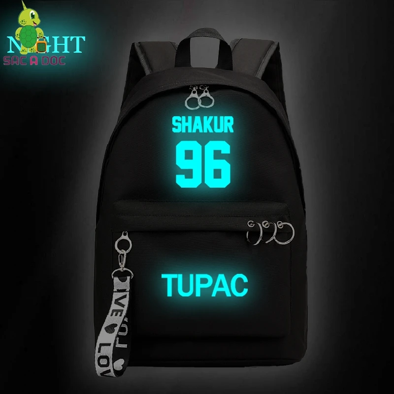 Tupac печать рюкзак для студентов колледж рюкзак для ноутбука рюкзак светящаяся дорожная школьная сумка сумки для девочек-подростков женская сумка