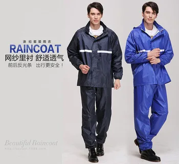 

Polyester Unisex Raincoat Suit Fashion Waterproof Hooded Rain Coat Suit Wind Proof Brand High Quality Rainwear Suit