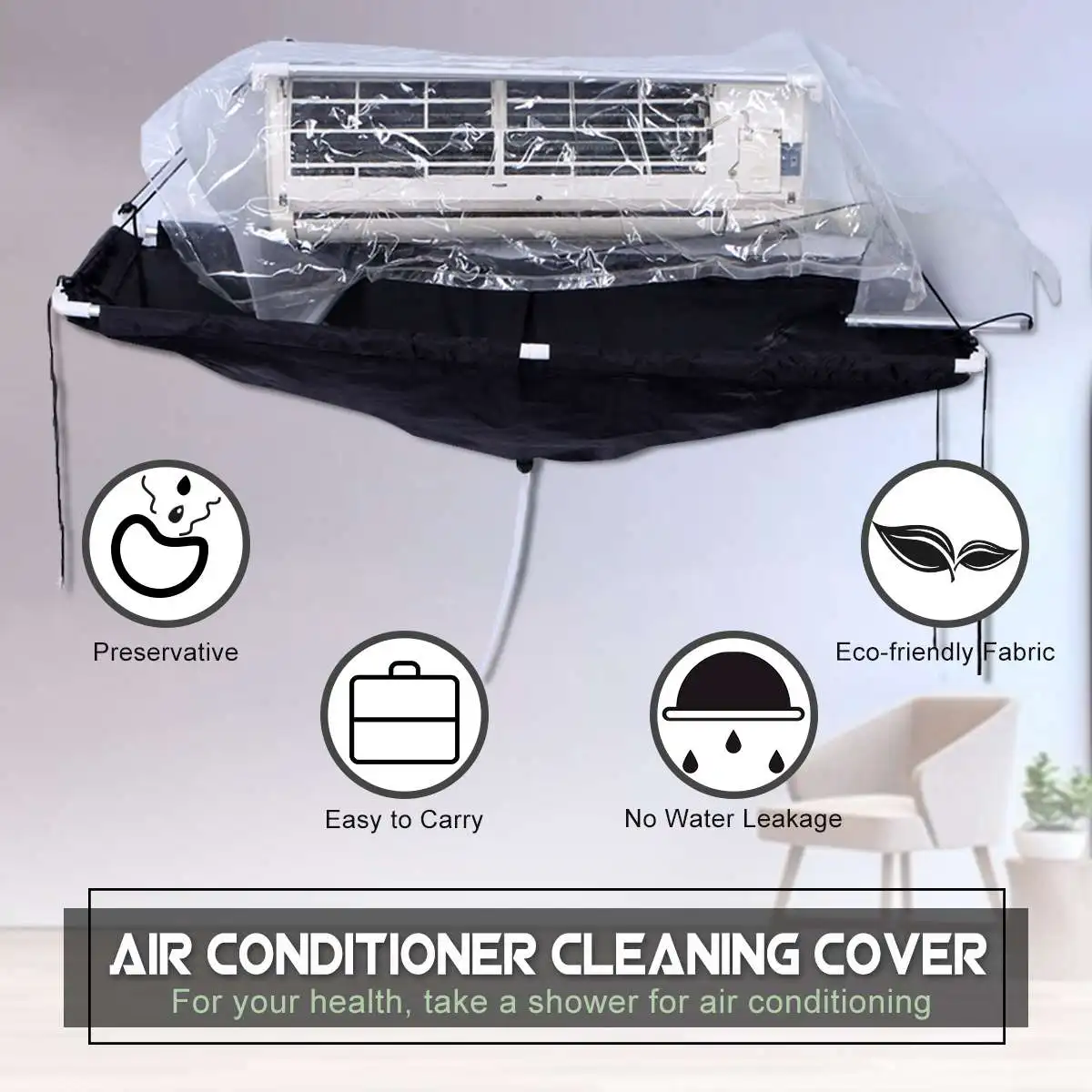 

1pc Wall mounted Air Conditioner Cleaning cover Dustproof Washing Cover + Clean hose Waterproof Protector Tool Bag 140x60CM