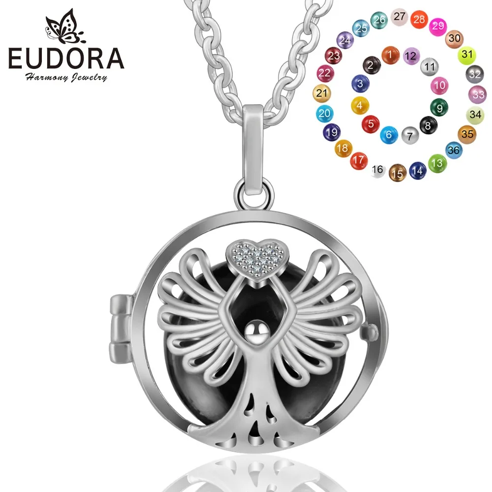 

Eudora 18mm CZ Angel Round Ball Cage Pendant Perfume Diffuser Necklace fit Musical Sound Chime Ball Lava stone for Women K296N18