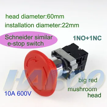 

5pcs/lot diameter22mm head size 60mm big mushroom head emergency stop switch 1NO+1NC