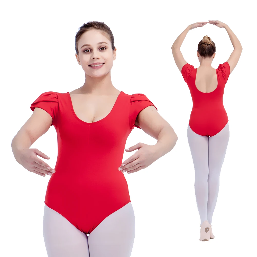 Retail Red Cotton/Lycra Cap Puffy Sleeve Ballet Dance Leotards with