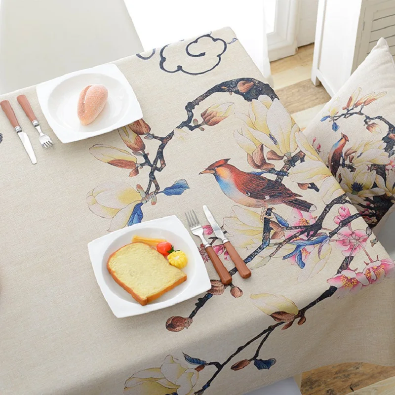  Flowers Birds Digital Printed Polyester Fabric Waterproof Tablecloth Covers Decoration Table Cloth 
