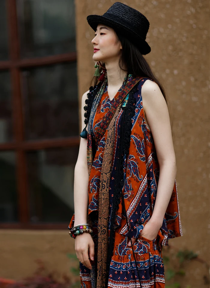 Jiqiuguer платье в этническом стиле экзотическая футболка без рукавов с принтом v-образным вырезом пуловер с принтом ретро короткий топ на бретелях для женщин G191Y006