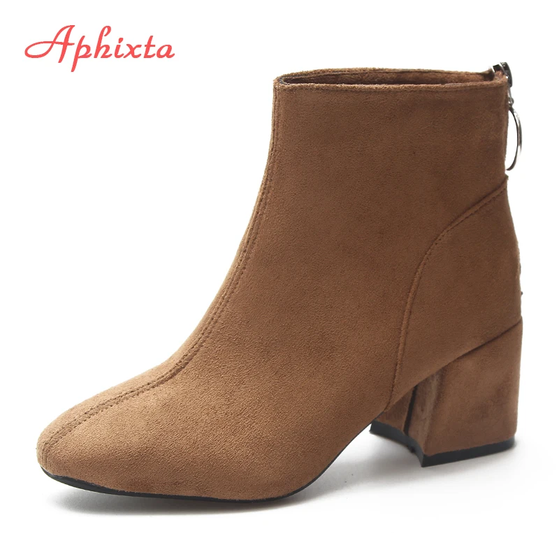 Najtaniej Aphixta buty na zamek buty damskie kwadratowe obcasy botki Botines Mujer 2018 damskie buty Zapatos krótkie pluszowe modne damskie buty