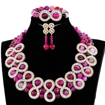 

Trendy fuchsia pink african costume jewelry set high quality women african beads jewelry set Free Shipping JB081
