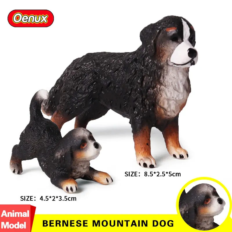 

Oenux 2PCS Bernese Mountain Dog Animals Model Action Figures Posture Squatting Bernese Mountain Dog Cub Figurines Collection Toy