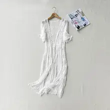 Превосходное качество прозрачный вязаный длинный кардиган с цветочным кружевом Летний Пляжный женский модный летний кардиган