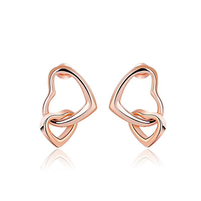 MIGGA нежный из блестящего металла двойной сердце Стад золотые, розовые серьги цвет женщин шпильки ювелирные изделия