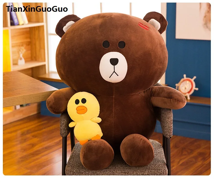 

large 70cm dark brown teddy bear taking little duck plush toy very soft cotton bear doll throw pillow birthday gift w1311