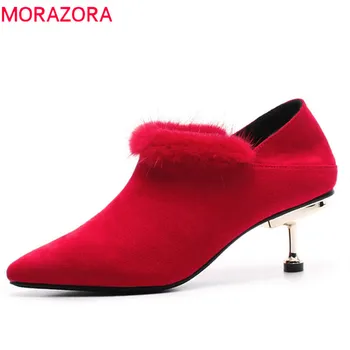 

MORAZORA 2019 new arrival spring autumn pumps women shoes pointed toe flock high heels shoes stiletto heels party shoes woman