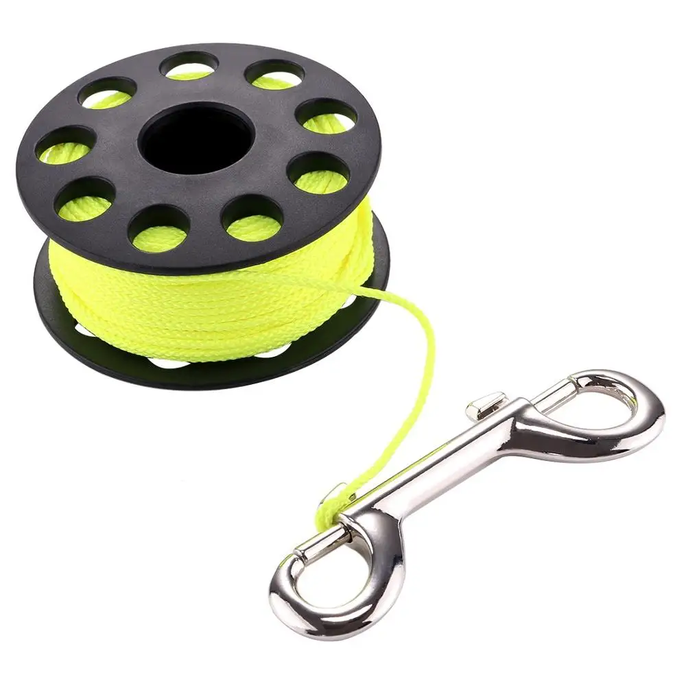 

Scuba diving corrosion resistant light weight PC Finger Spool Reel 30M Line with Stainless Steel Snap Bolt Clip pull lock coil