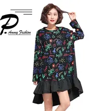 Женские повседневные топы с длинными рукавами и оборками, большие размеры, весенне-осенние свободные футболки с асимметричным подолом