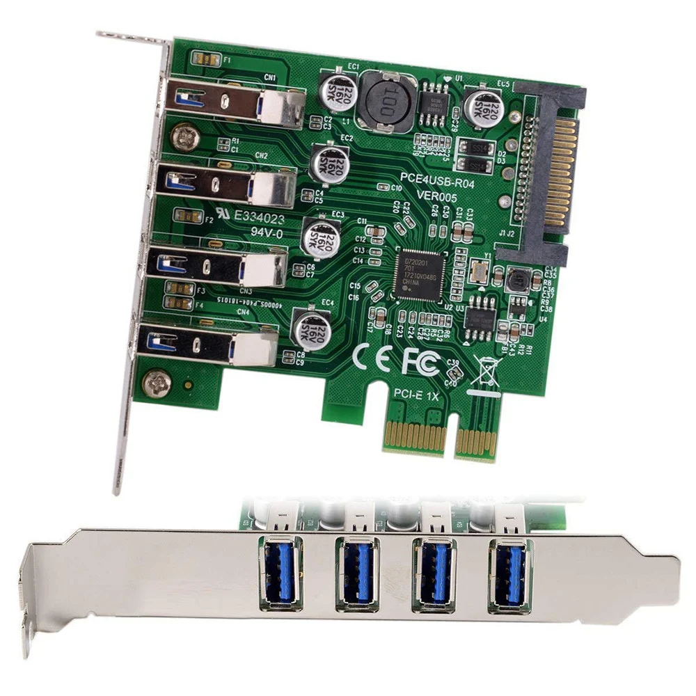 Низкопрофильный 4 порта Pci-E к Usb 3,0 концентратор PCI Express адаптер карты расширения 5 Гбит/с для материнской платы