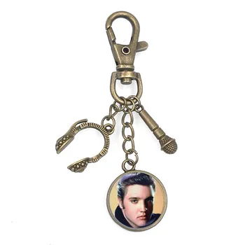 elvis presley inspirational music lover gift for DJ KEYCHAIN ART DOME CAMEO DISK MICROPHONE KC023