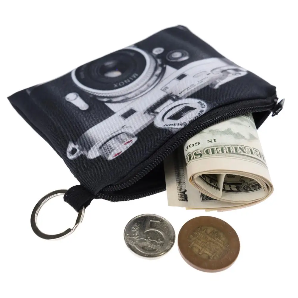 

1PC Unisex Canvas Purse Card Key Mini Purse Pouch Canvas Bag Small Zipper Coin Purse Card Holder Wallet 3D camera pattern