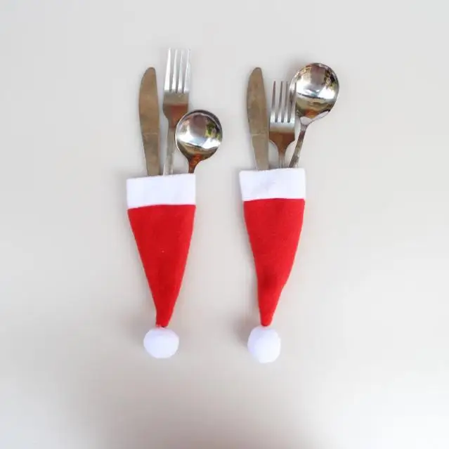 10Pcs Christmas Decorative Tableware Knife Fork Set Lovely Christmas Hat 2