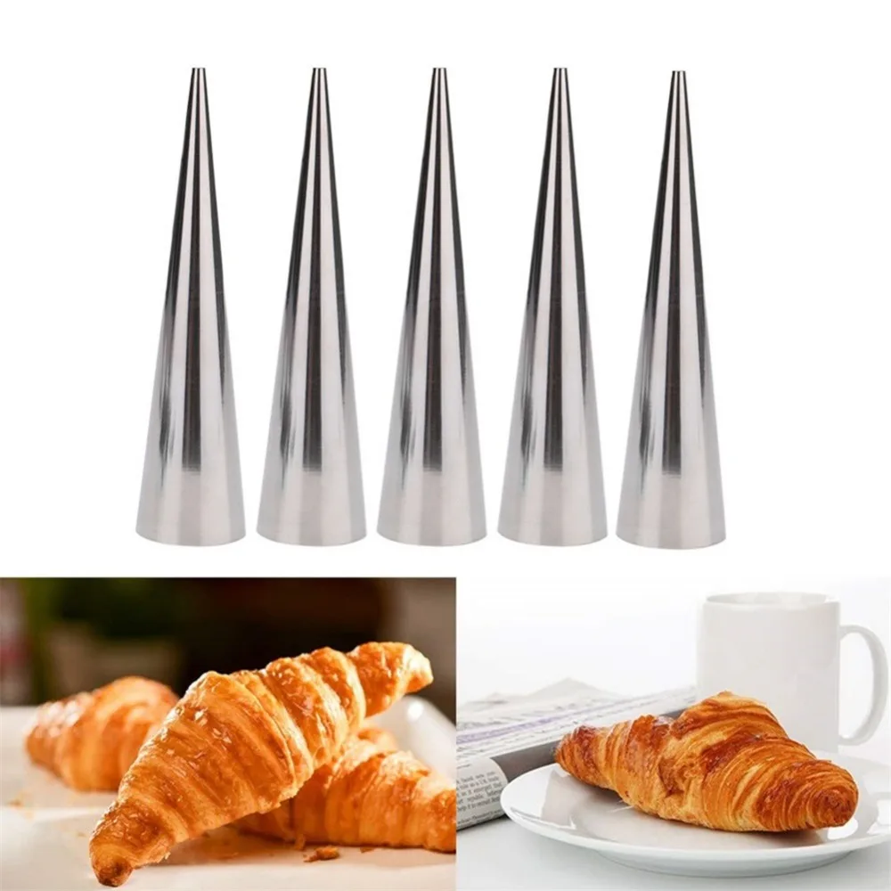 

5Pcs/lot DIY Baking Cones Stainless Steel Spiral Croissant Tubes Horn Bread Pastry Cake Mold Cookie Dessert Bakeware