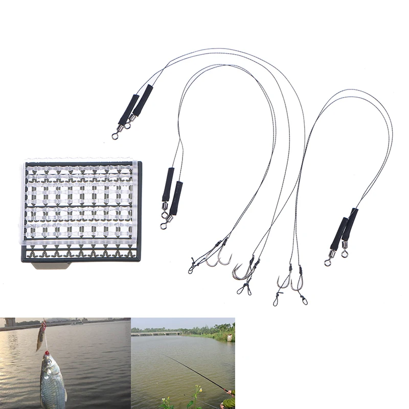 

1Set 6/8/10 Fishing Rigs Fish Hook Links with Free Boilie Stoppers Ready Made Barbed Hook Ready Tied Size