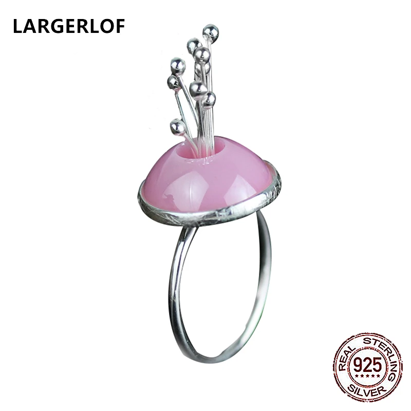 

LARGERLOF Real 925 Sterling Silver Jewelry Rings Handmade Fine Jewelry Ceramics Adjustable Rings JZ3073