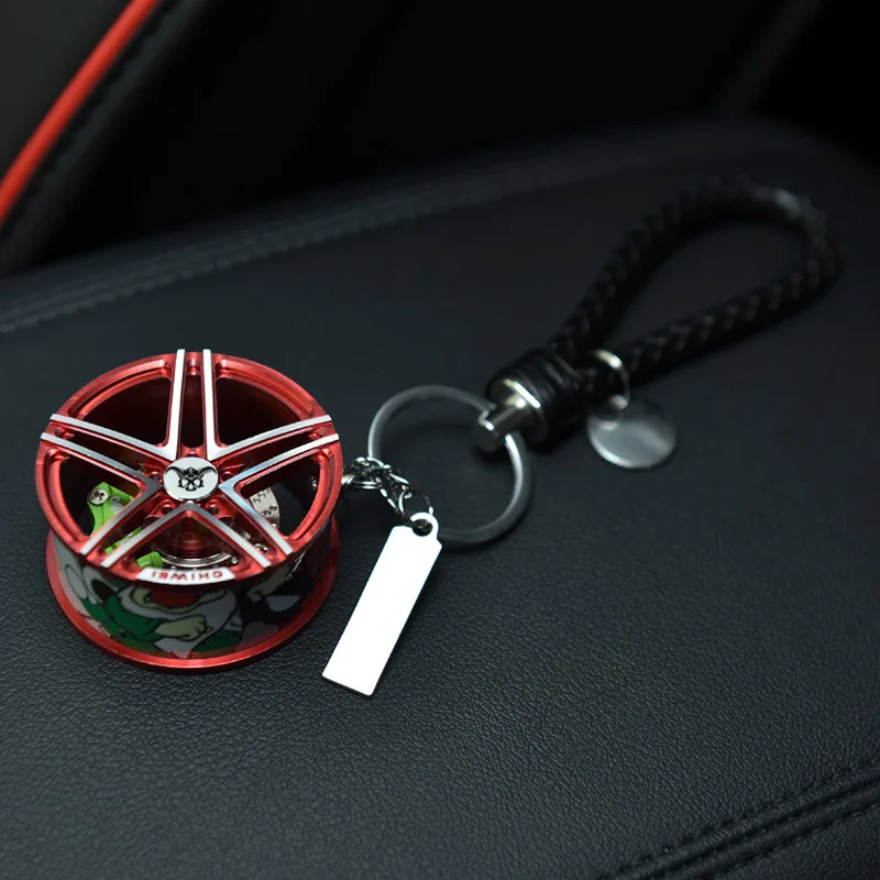 

Toyikie Luxury Racing Car Model Metal Wheel Keychain Men Car Wheel with Leather Rope 360 Rotate Disc Brake Keyring