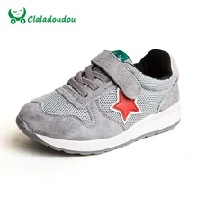 Claladoudou Детей, Бегущих Shoes Черный Натуральная Кожа + Сетка Дышащие Кроссовки Для Мальчиков Зеленая Звезда Мягкие Малышей Shoes Size 21-37