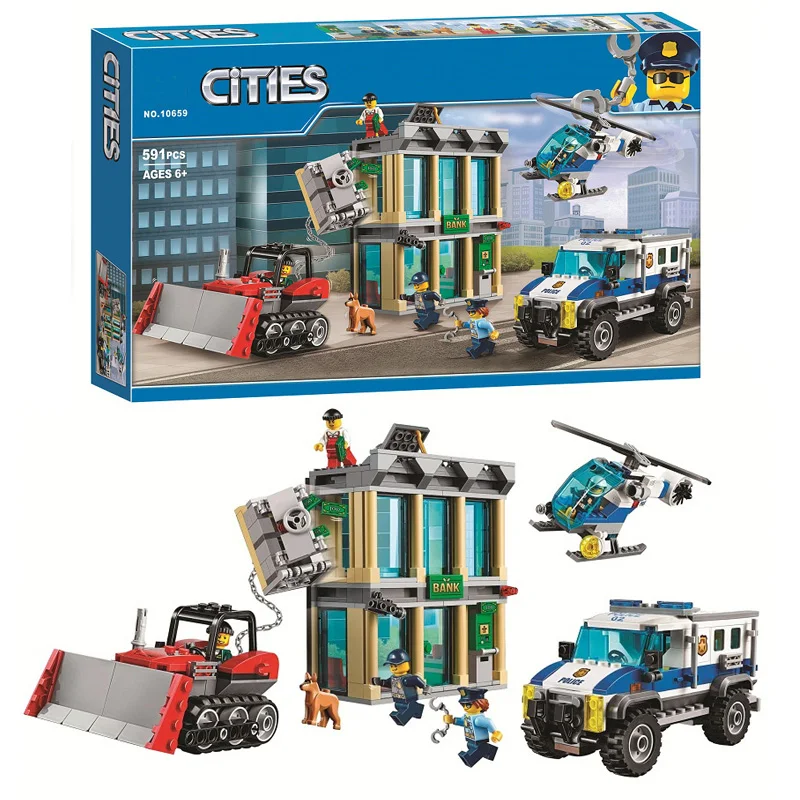 

Bela 10659 City Police Helicopter Bulldozer Break-in Bank Building Blocks Bricks Toys Gifts Compatible LegoINGlys 60140 City Set