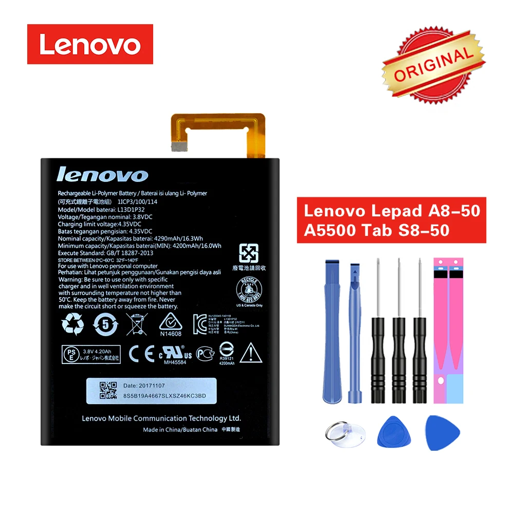 Оригинальный Батарея L13D1P32 для Lenovo LePad A8-50 A5500 S8-50 Tab 3 8 дюймов TB3-850F TB3-850M мА/ч. аккумулятор 4290 мАч + Инструменты