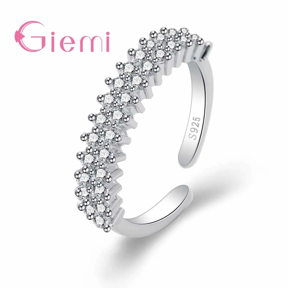

GIEMI Simple Open Rings 2018 New Design 925 Sterling Silver Top Rated Full White Clear Zircon Anillos for Female Banquet Party