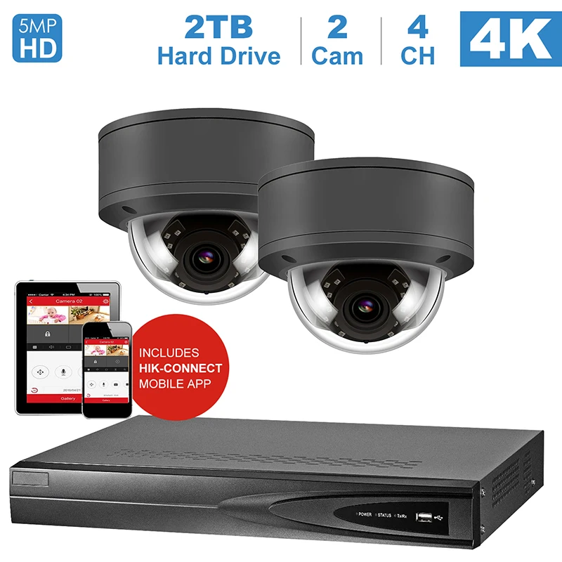 UniLook 4CH 4K NVR 5MP IP POE камера безопасности Система H.265 Onvif NVR(2 ТБ HDD) с 2 шт 5MP POE IP широкоугольная купольная камера s