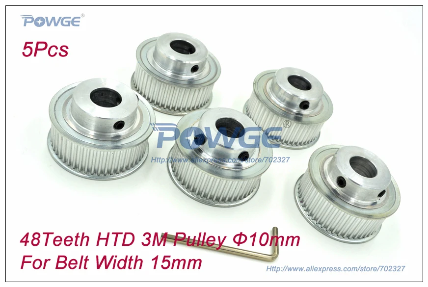 

5pcs 48 Teeth HTD 3M Timing Pulley Bore 10mm for Width 15mm HTD3M Open synchronous belt 3M Pulley Belt Laser Engraving (48Teeth)
