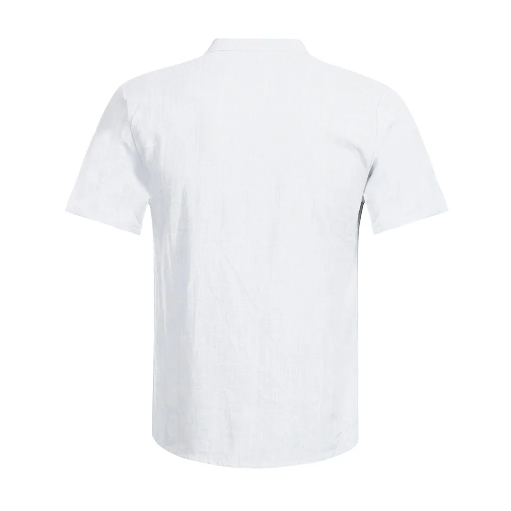 Повседневная мужская рубашка Повседневная рубашка с коротким рукавом летнее однотонное хлопковое белье свободные топы мужская блузка Топ