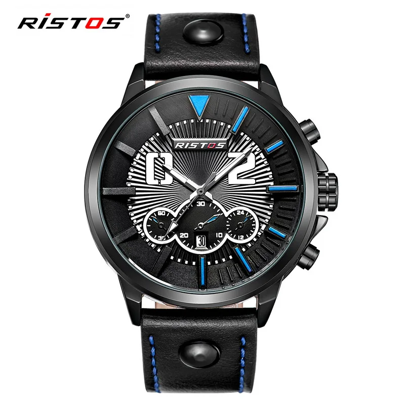 RISTOS бренд Для мужчин спортивные часы Reloj Hombre Роскошные Повседневное кожа Masculino