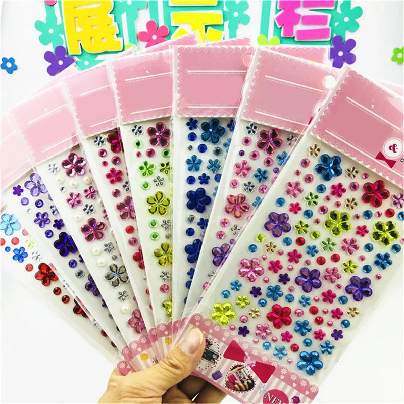 

EHBqna Self Adhesive Glitter Flower Crystal Gems Jewel Diamond Sticker Rhinestone Strip Scrapbooking DIY Decal Color Random