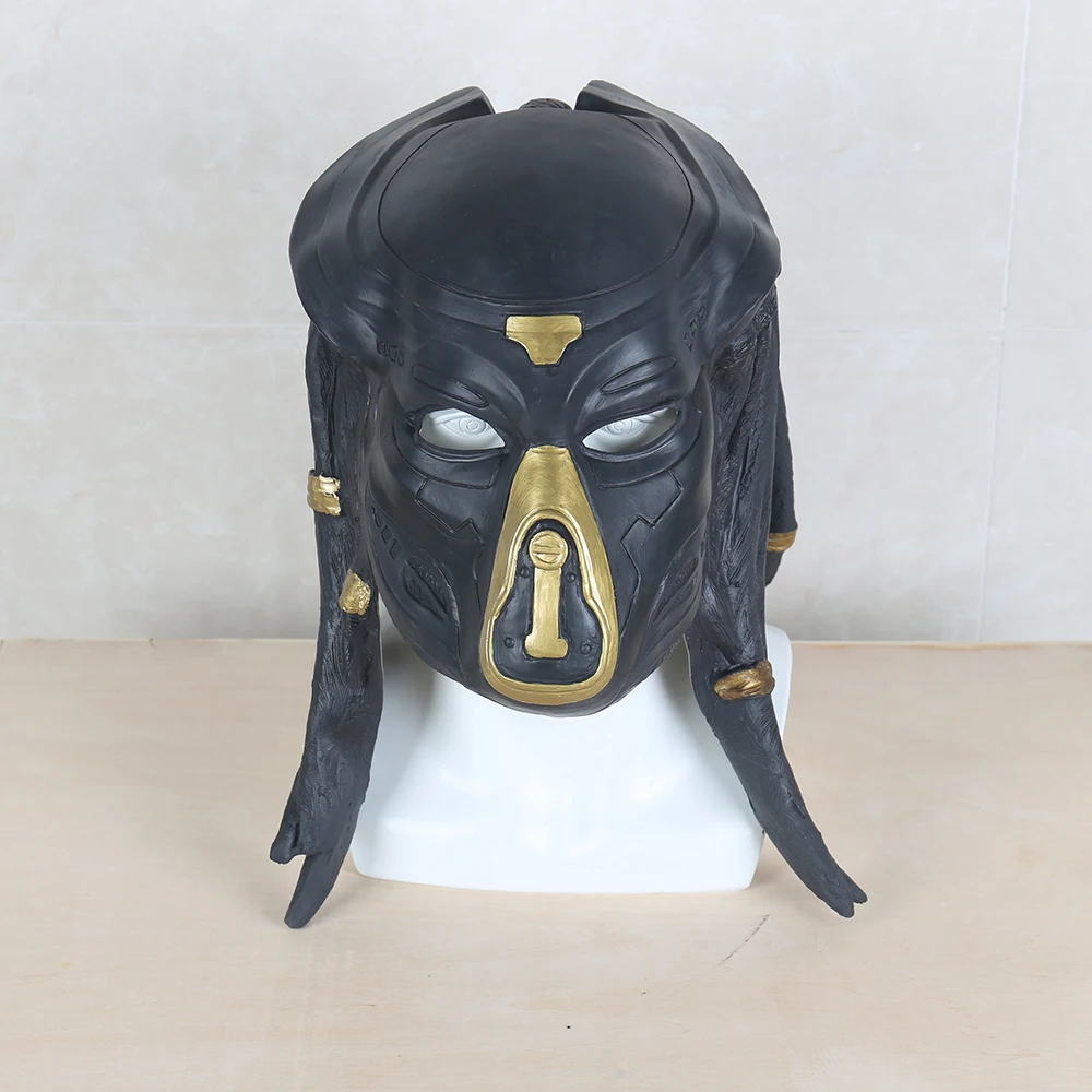 

New 2018 Movie The Predator Mask Helmet Antenna Latex Halloween Party Horror Face Head Cosplay Mask with Long Hair On Sale!!!