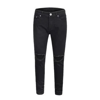 

QoolXCWear high quality Slim Jeans 2019 Men Fashion Inked Elastic High Street Hole Jeans blue/black/gray Jeans Pants trousers