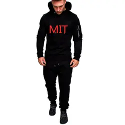 MIT новый мужской костюм с логотипом одноцветные комплекты из двух предметов хлопковая толстовка на плотном флисе + спортивные штаны