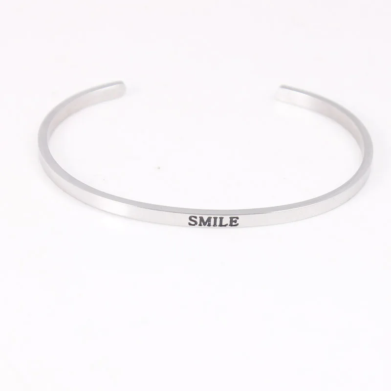 

Silver Smile Stainless Steel Engraved Message Bracelet Personalized Positive Inspirational Letter Bracelet & Bangle For Women
