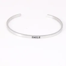 Silver Smile Stainless Steel Engraved Message Bracelet Personalized Positive Inspirational Letter Bracelet & Bangle For Women Silver Smile Stainless Steel Engraved Message Bracelet Personalized Positive Inspirational Letter Bracelet & Bangle For Women