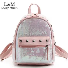 LUXY MOND Mode Mini Glitter Rucksack Frauen Pailletten 2017 Kühle Teenage Mädchen rosa Pu-leder Rivet Rucksäcke mochila Neue XA1042H