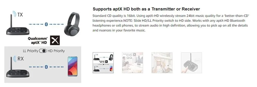 Avantree aptX HD Bluetooth передатчик большого диапазона для ТВ аудио, беспроводной передатчик и приемник, обход и Bluetooth работа