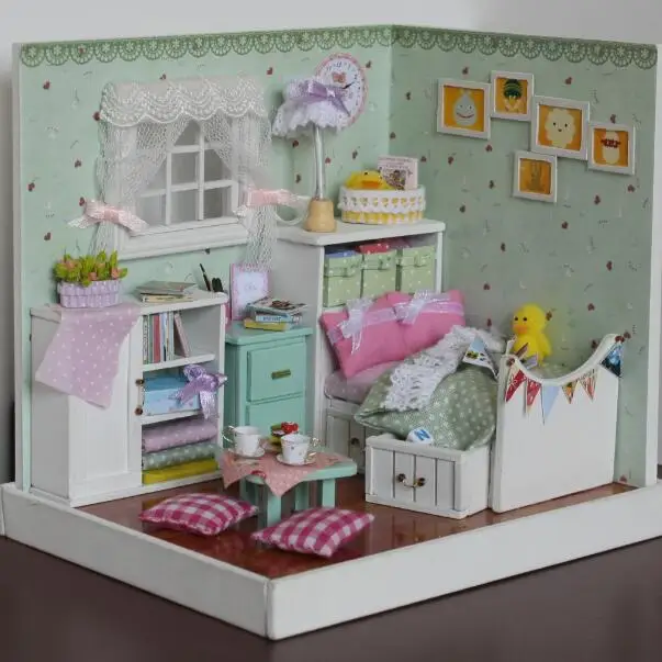 DIY Doll House Miniature Room Toy Creative Wooden Dollhouse Furniture Doll Houses Building Kits Toys for Baby Gift