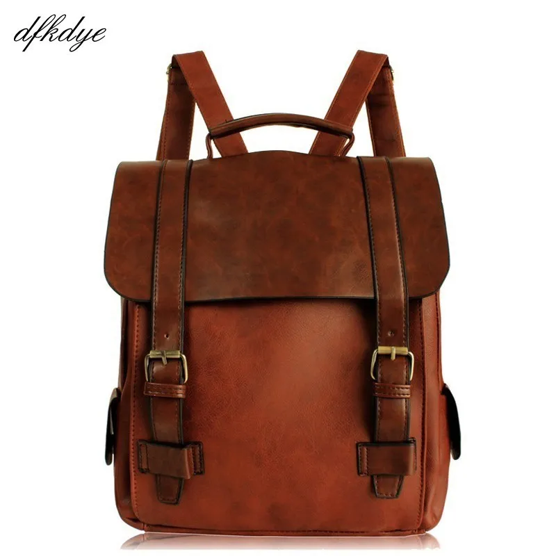 

Brown Black Backpacks Men Rucksack Fashion Women Backpack Pu Leather School Bag Vintage Large Schoolbag For Teenage Girls