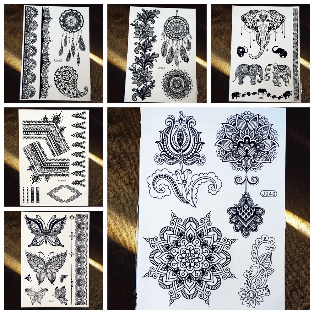 25 Gaya India Henna Arab Hitam Lotus Mandala Bunga Paisley Tatoos
