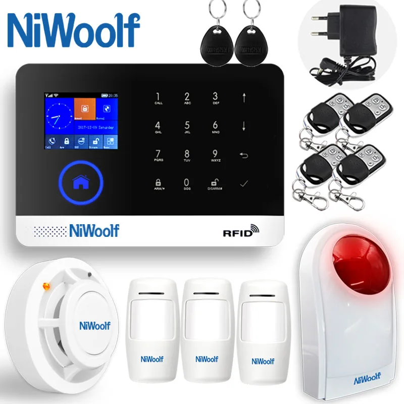 

433MHZ WIFI GSM Home Burglar Alarm System Android IOS APP Touch Keyboard English Russian Spanish German Polish Italian French