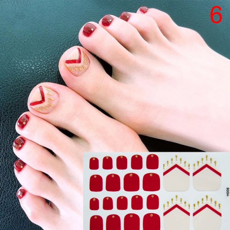 1sheet Toe Nail Stickers Waterproof Manicure Decals Fashion Toe Nail Wraps Nail Art Full Cover Adhesive Foil Stickers