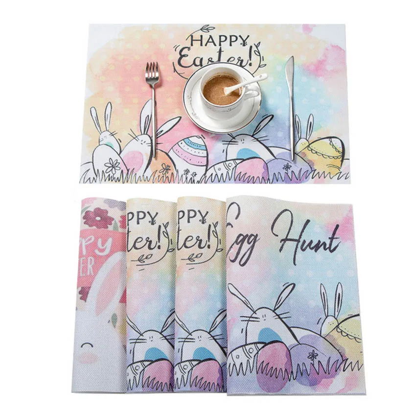 

Easter Eggs Rabbit Non-slip Table Mats Adiabatic Painting Placemats Modern PVC Can Be Washed Coffee Table Pad Coaster Restaurant