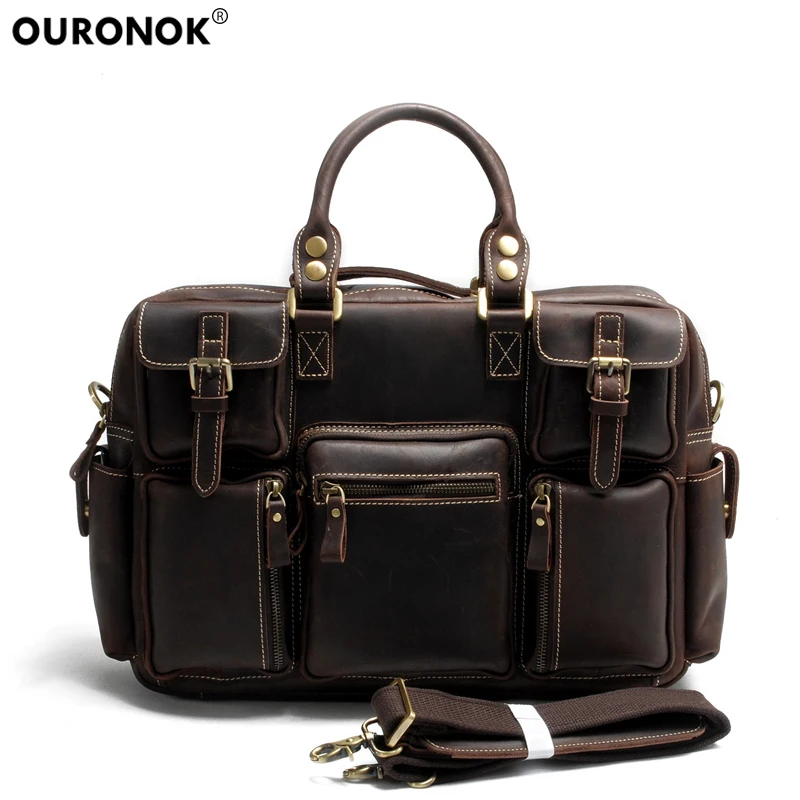 

OURONOK Real Genuine Leather Men's Handbag Casual Crossbody Bags Handbag Message Shoulder Bag Business Handbags Crossbody Bags